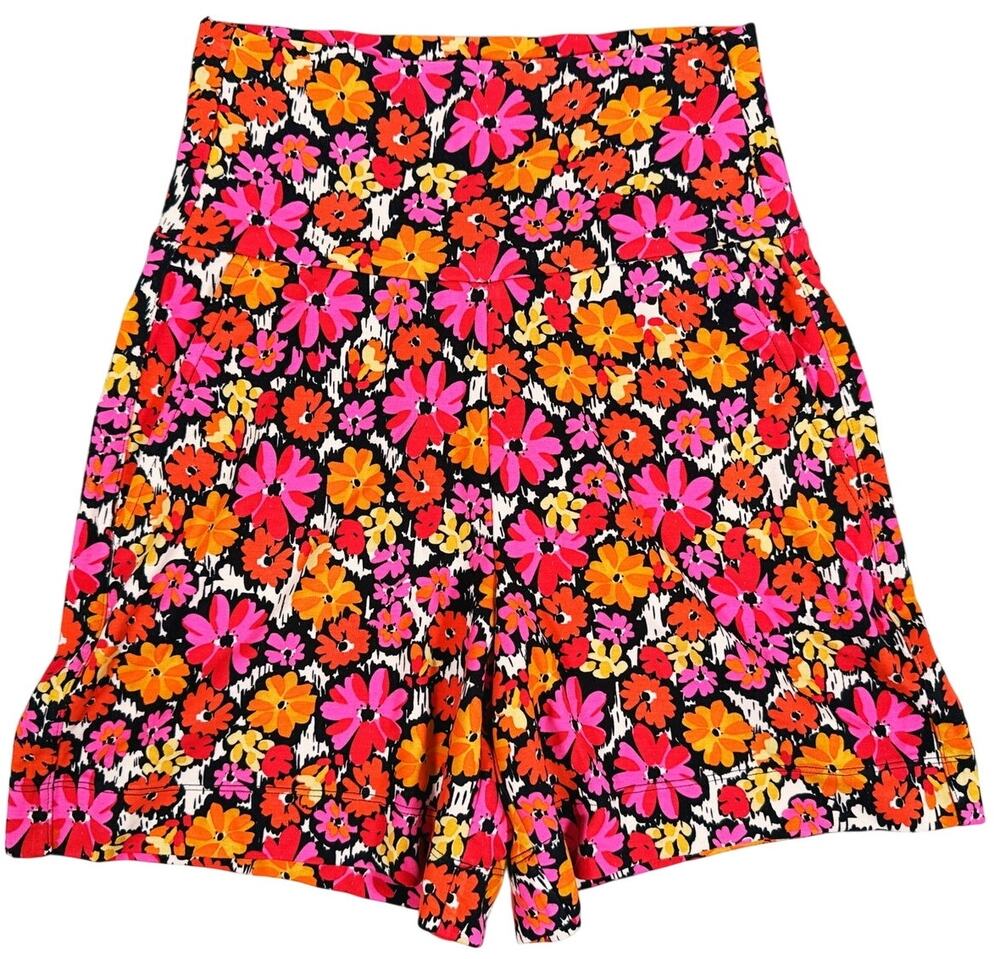 Cabi Womens High Rise Floral Shorts Size XS Orange Pink Lounge Stretch Active